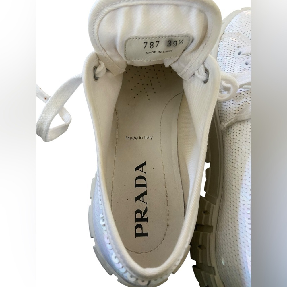 Prada White Sequin Platform Sneakers ✨
Size: 39.5 EU (fits approx US 9.5) - Picture 12 of 15